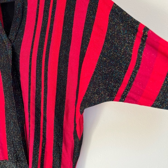 JOSEPH A.Womens Red Black Sweater Small Striped Shimmer Eyelet Casual Festive - Picture 8 of 17
